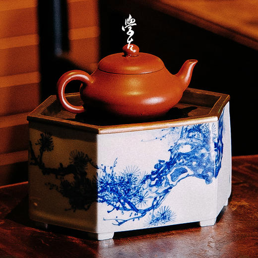 娜家松壶承中式手工手绘潮州工夫茶纯铜白瓷可做壶承可做茶盘 商品图0