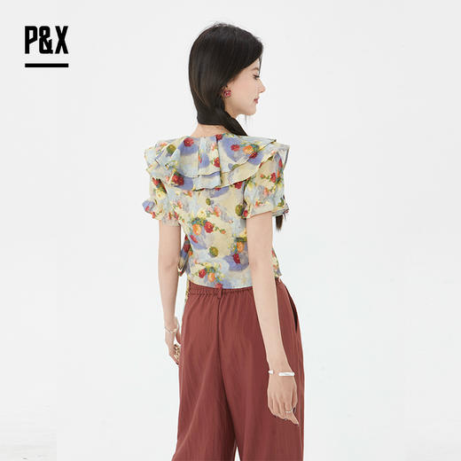 P&X设计师女装2025夏季碎花法式印花泡泡袖小衫825228077 花色 商品图4