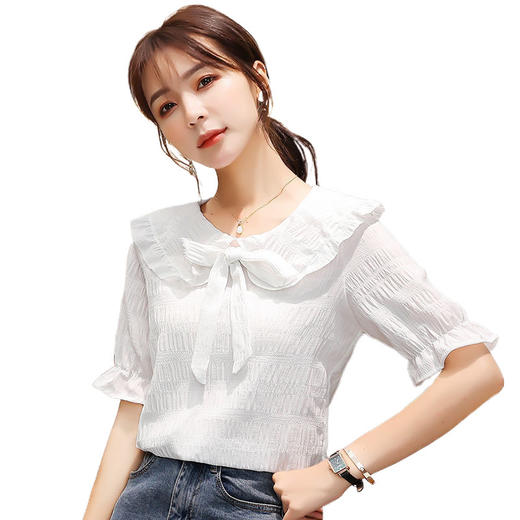 【甜美优雅，舒适一夏！】夏季新款，公主范蝴蝶结上衣，糖果色微甜，娃娃领显瘦；曲线立体裁剪，选择多样时尚休闲，优雅小仙女必备！ 商品图4