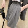 卡其西装短裤女春夏薄款高腰宽松a字休闲中裤直筒复古阔腿五分裤 商品缩略图1
