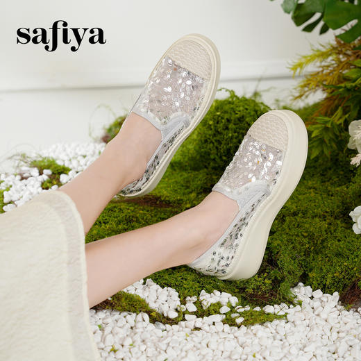 预售|Safiya/索菲娅2025春夏百搭懒人编织透气亮片蕾丝渔夫鞋 SFD1112259 商品图1