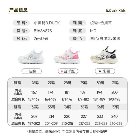 B.Duck小黄鸭男童运动鞋夏季女童跑步鞋大孔网镂空鞋26-37 B1686875 商品图1