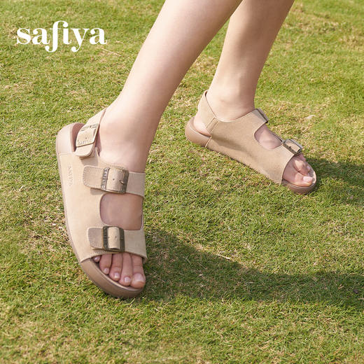 Safiya/索菲娅2025夏季外穿舒适平底休闲复古搭扣露趾勃肯凉拖SFD2115356 商品图0