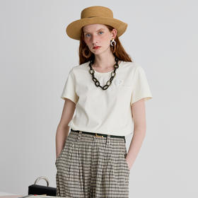 谜底T恤短袖女2025夏新品休闲日常手工钉珠合身X型上衣252MT0620