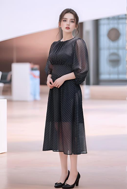 法式造型收腰碎褶连衣裙 商品图2