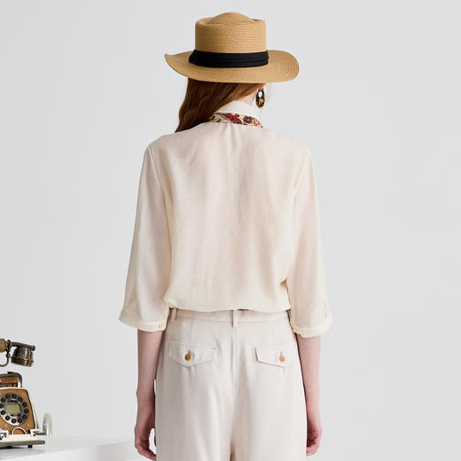 谜底衬衫分袖女2025夏季新品通勤宽松H型钉珠微透衬衣252MC0678 商品图2