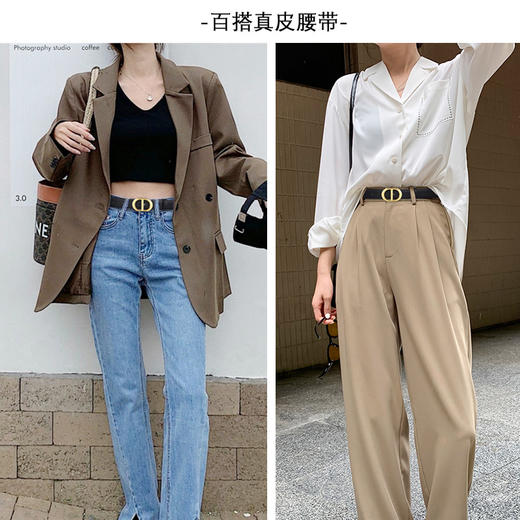2025新款女士皮带时尚简约百搭腰带女装饰ins风真皮牛仔裤带黑色 商品图2