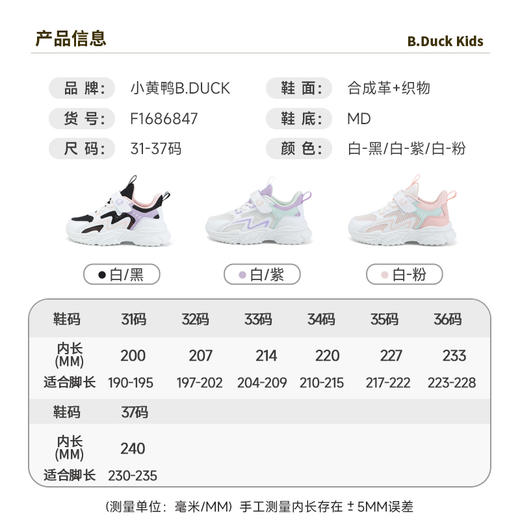 B.Duck小黄鸭童鞋夏季女童儿童运动鞋31-37 F1686847 商品图1
