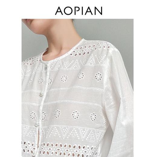 奥篇古法镂空绣+100棉 白色仙仙衫 小宽版刺绣衬衫 商品图4