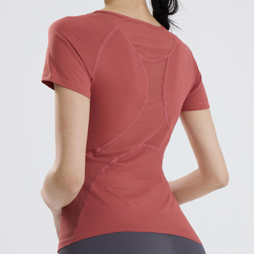 【路路精选】速干短袖运动T恤透气吸湿排汗女户外健身跑步网纱拼接修身瑜伽服 商品图0