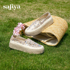 预售|Safiya/索菲娅2025春夏百搭懒人编织透气亮片蕾丝渔夫鞋SFD1112236