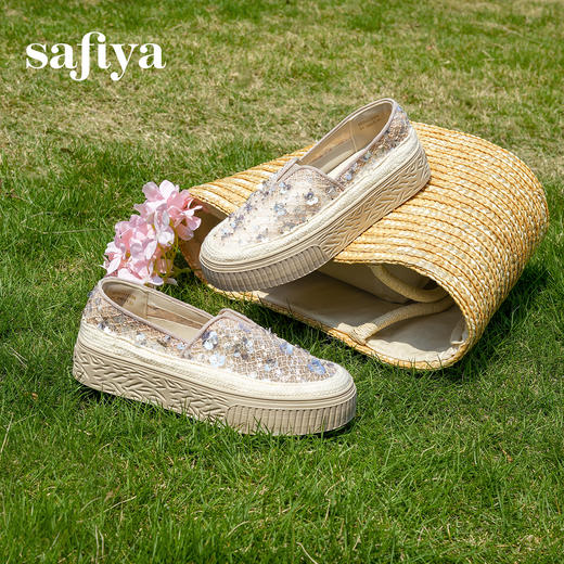 预售|Safiya/索菲娅2025春夏百搭懒人编织透气亮片蕾丝渔夫鞋SFD1112236 商品图0