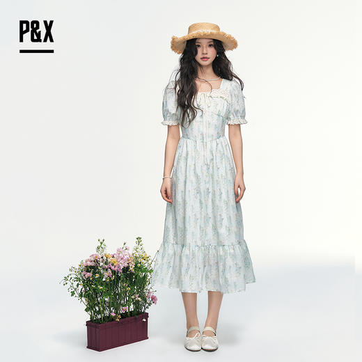 P&X设计师女装 法式温柔风蕾丝碎花梭织连衣长裙 825208188 花色 商品图3