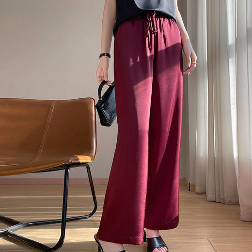 冰丝2025夏季新款女装阔腿裤高腰宽松显瘦松紧腰肌理感裤子女夏薄 商品图2