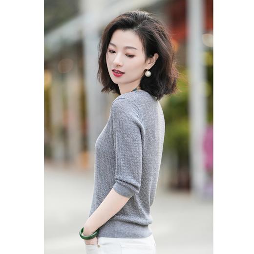 西子/桑蚕丝羊毛V领水钻边收腰显瘦百搭针织衫/MSBH1016 商品图1