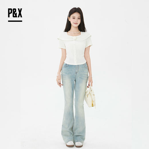 P&X设计师2025夏季百搭法式甜美小众T恤 825202225 杏色 商品图1