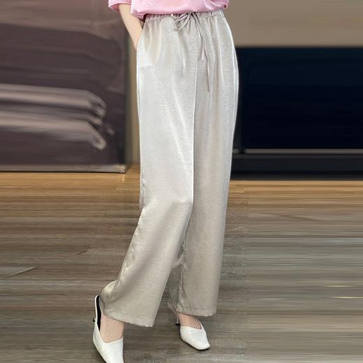 新中式醋酸缎面提花阔腿裤女2025夏季新款复古风直筒休闲裤裤子夏 商品图3