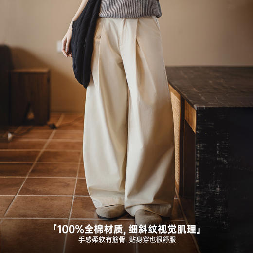 马登复古Vintage打褶白色阔腿裤日杂风直筒长裤又a又飒阔腿裤夏女 商品图4