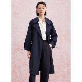 洛诗琳41239春季新款简约气质大摆系带收腰中长款风衣外套3047