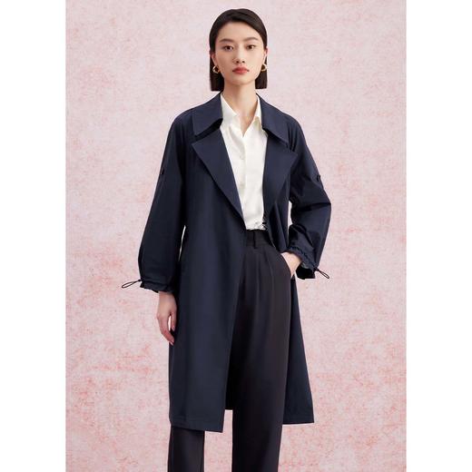 洛诗琳41239春季新款简约气质大摆系带收腰中长款风衣外套3047 商品图0