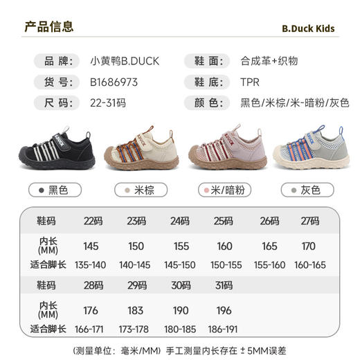 B.Duck小黄鸭透气年夏季网面宝宝幼儿园儿童运动鞋休闲鞋22-31 B1686973 商品图1
