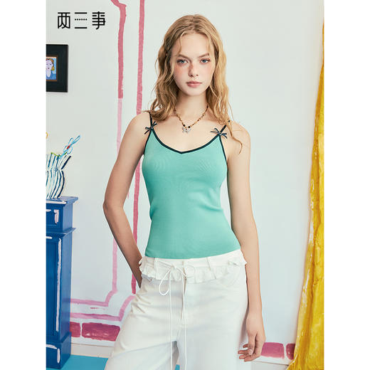 两三事 彩夏凉风 2025夏季新款百搭立体蝴蝶结吊带针织衫女 商品图0