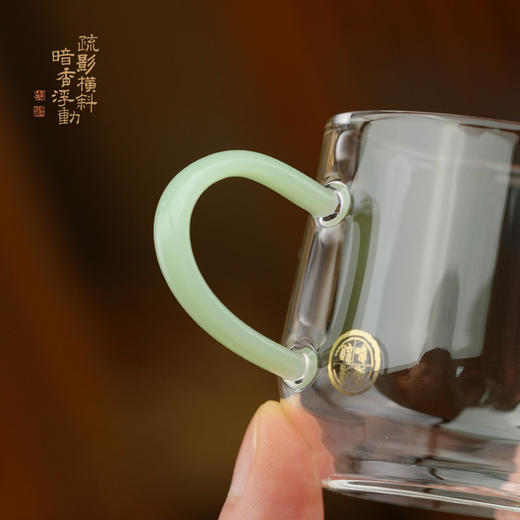 暗香疏影水月杯/玻璃茶杯手把品茗杯品杯2入 商品图1