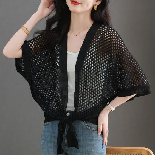 白色镂空蝙蝠袖针织开衫外套，披肩薄款空调罩衫防晒CC-11-9238 商品图2