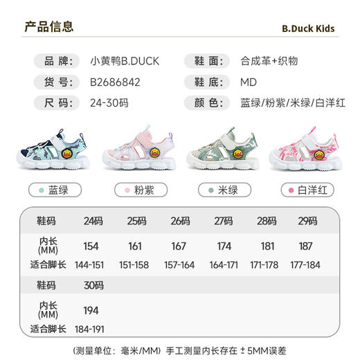 B.Duck女童凉鞋包头儿童鞋夏季宝宝鞋男童沙滩鞋潮24-30 B2686842 商品图1