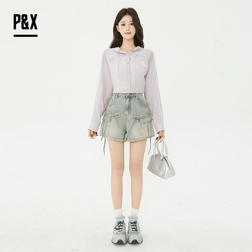 P&X设计师2025夏季新款显瘦H型设计感牛仔短裤 825227177 蓝色 商品图1