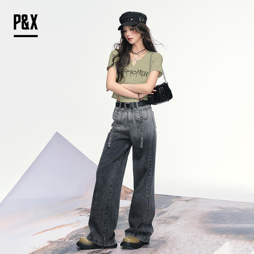 P&X设计师女装 新款甜酷风辣妹字母针织短款T恤 825202262 绿色 商品图2