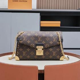 LouIs VUITTON Trunkie 滑动链条铆钉装饰 涂层帆布 单肩包 女款 棕色（CB）