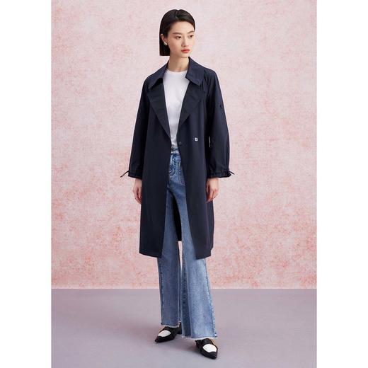 洛诗琳41239春季新款简约气质大摆系带收腰中长款风衣外套3047 商品图2