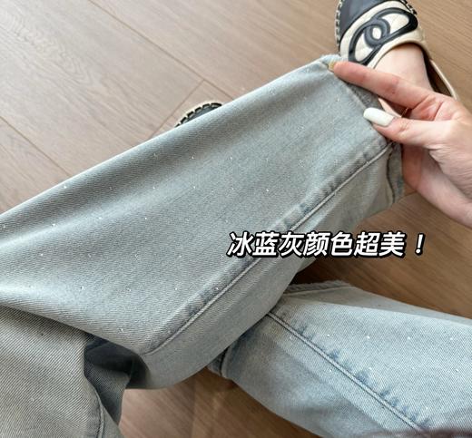 春夏新款特调海灰蓝烫钻蕾丝高腰显腿长四面弹莱赛尔牛仔裤 商品图7