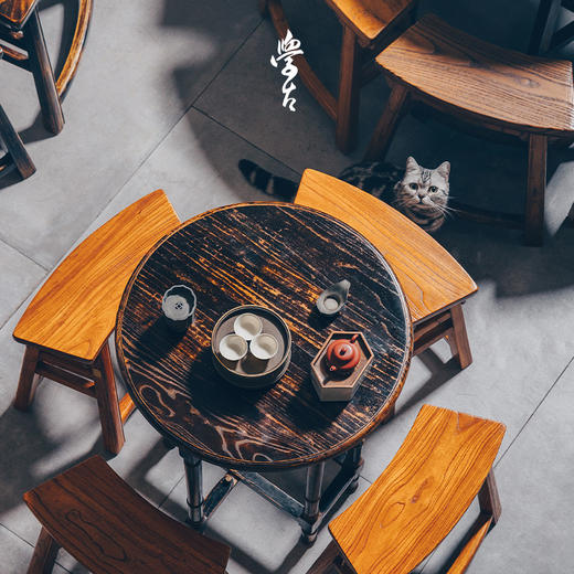 娜家中圆桌 中式仿古漆榫卯结构可折叠一桌四凳 商品图2