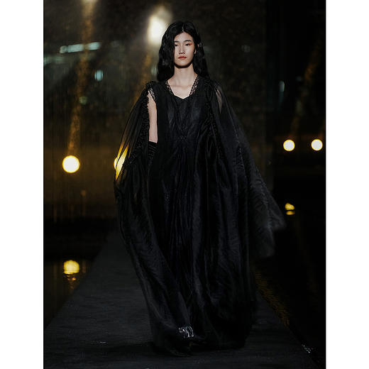 【林栖设计小店】（现货）走秀同款真丝香云纱连衣裙蕾丝无袖收腰2025夏季新品女裙1952374 商品图2