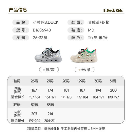 B.Duck小黄鸭男童鞋夏季儿童网面休闲男童运动鞋透气网鞋26-33 B1686940 商品图1