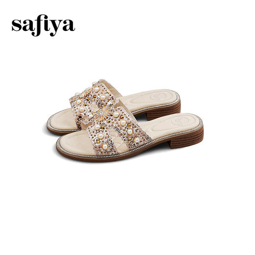 Safiya/索菲娅2025夏季轻便平底复古闪钻珍珠仙女休闲露趾拖鞋SFD2110380 商品图12
