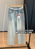 春夏新款特调海灰蓝烫钻蕾丝高腰显腿长四面弹莱赛尔牛仔裤 商品缩略图5