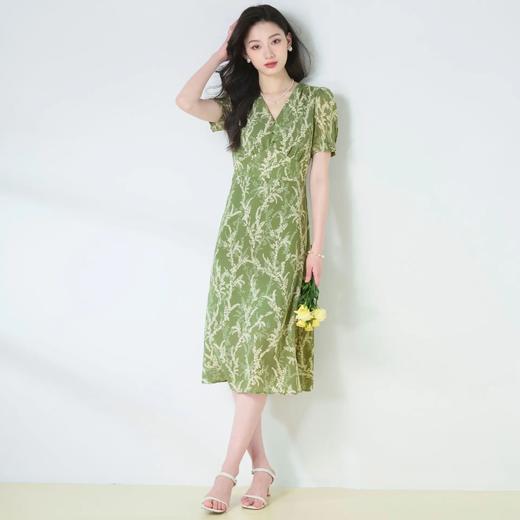 【高货sh】全新升级【铂金会员266/天猫359/差价93】(93157) 洛诗琳2025夏季牛油果绿雪纺印花茶歇裙V领优雅气质连衣裙 商品图4