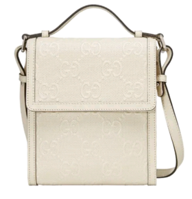 GUCCI古驰 老花Logo压纹 皮革 邮差包单肩包手提包斜挎包 白色