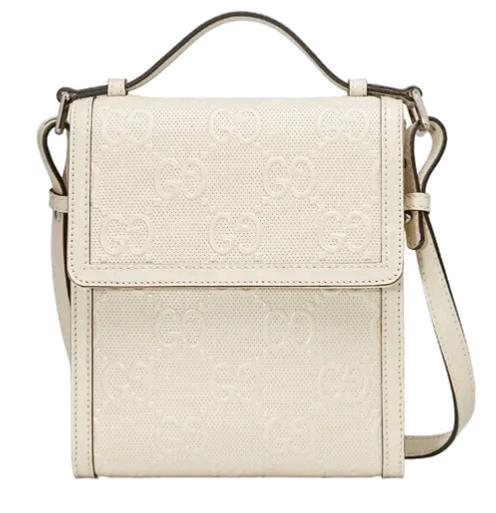 GUCCI古驰 老花Logo压纹 皮革 邮差包单肩包手提包斜挎包 白色 商品图0