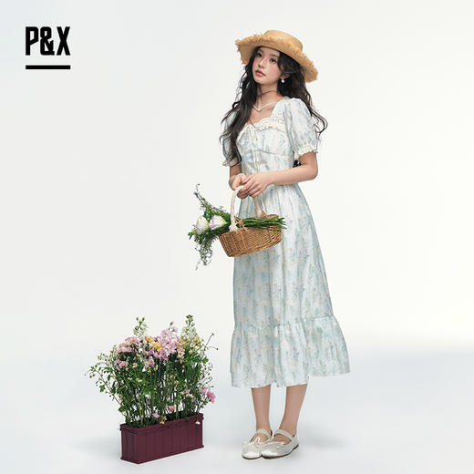 P&X设计师女装 法式温柔风蕾丝碎花梭织连衣长裙 825208188 花色 商品图4