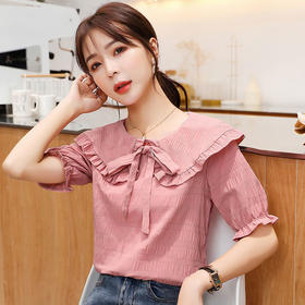 【甜美优雅，舒适一夏！】夏季新款，公主范蝴蝶结上衣，糖果色微甜，娃娃领显瘦；曲线立体裁剪，选择多样时尚休闲，优雅小仙女必备！