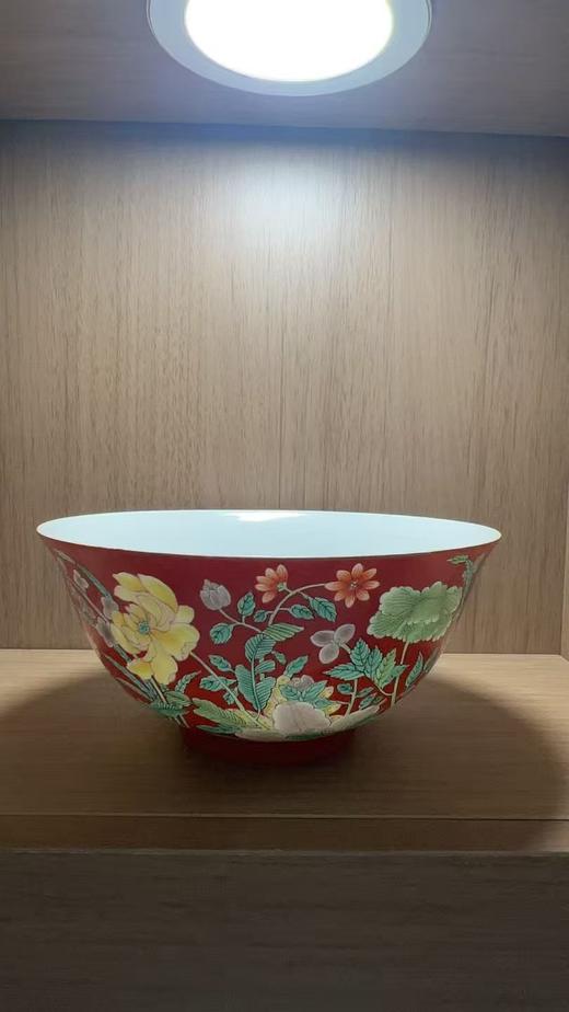 珊瑚红地珐琅彩九秋同庆碗 商品图0