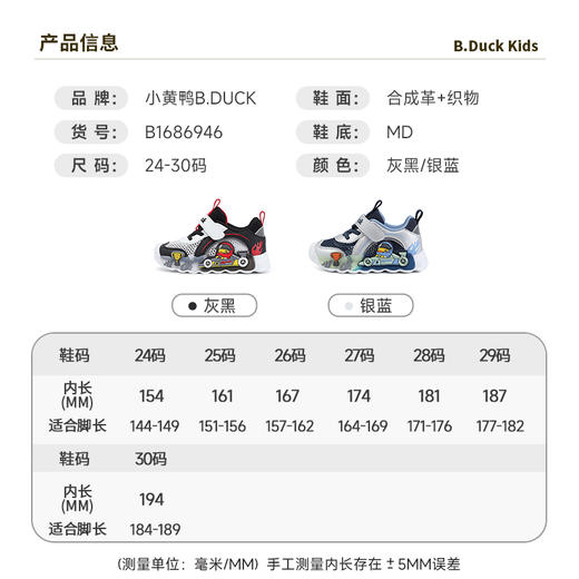 B.Duck小黄鸭童鞋男童运动鞋夏季儿童鞋子透气网面宝宝鞋24-30 B1686946 商品图1
