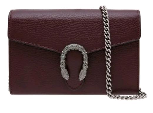GUCCI古驰 Dionysus 酒神 虎头扣链条 皮革 钱包斜挎单肩包 迷你 女款深酒红色 商品图0