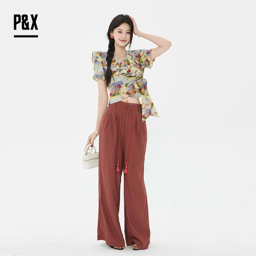 P&X设计师女装2025夏季碎花法式印花泡泡袖小衫825228077 花色 商品图1