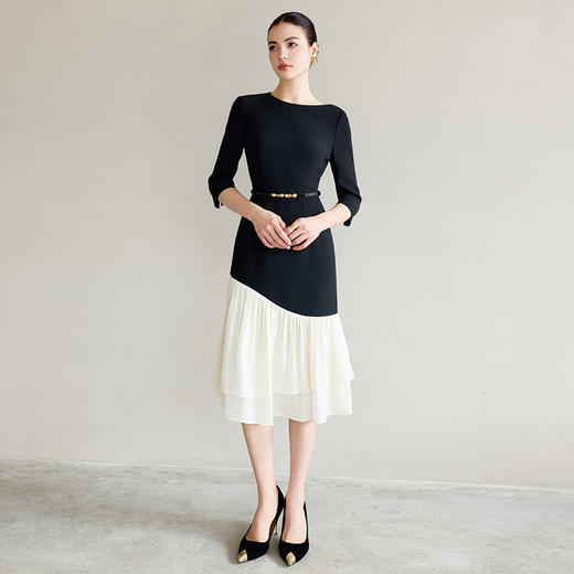 IWY/新款设计感拼接连衣裙女时尚高端中长款职业长裙鱼尾裙Q1300 商品图3