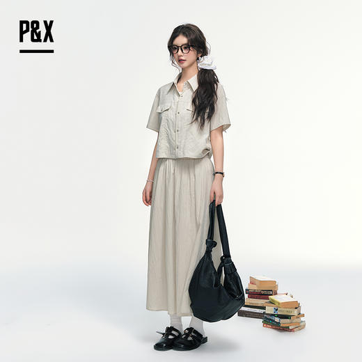 P&X设计师女装 新款休闲工装外套女条纹套装长裙 825214089 浅绿 商品图4